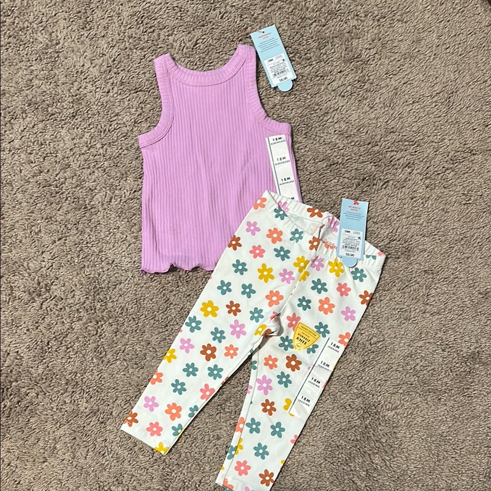Cat & Jack Purple Top and Floral Leggings Set